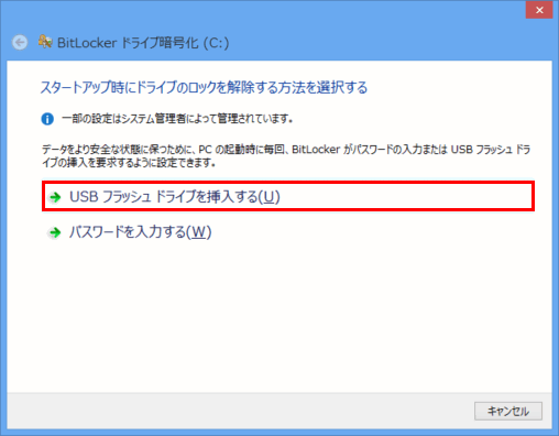 [スタートアップ時にドライブのロックを解除する方法を選択する]画面