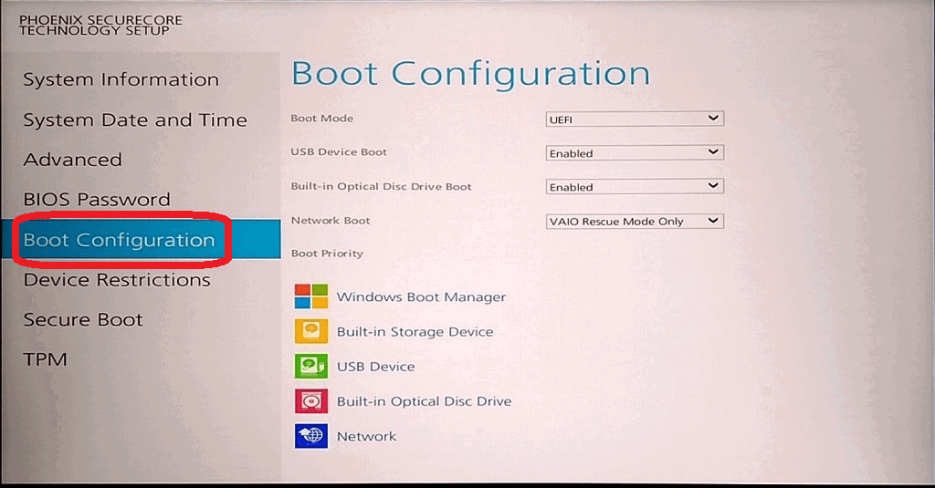 [Boot Priority]画面