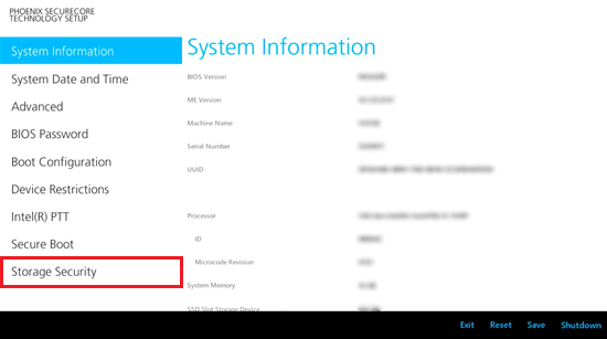 Storage Securityが赤枠で囲われた画面