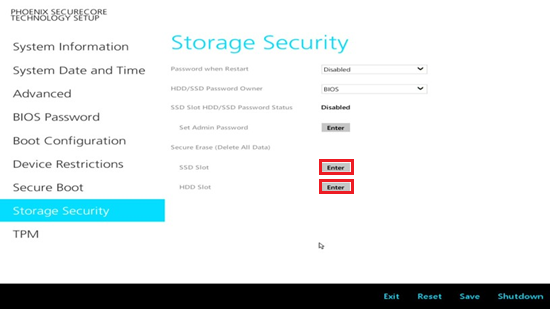 HDDとSSDの両方が表示の場合でEnterが赤枠で囲われた画面