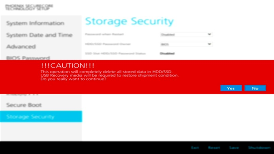 Yesが赤枠で囲われた画面
