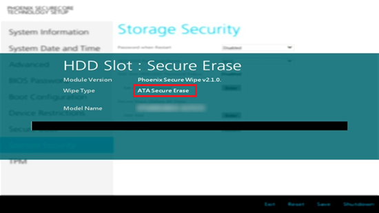 hddでATA Secure Erase画面