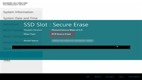 ssdでATA Secure Erase画面
