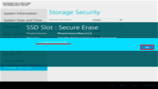 Completed successfully画面