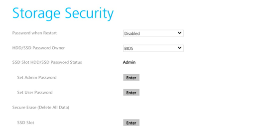 Set Admin PasswordとSet User PasswordのEnterが赤く囲われている画像