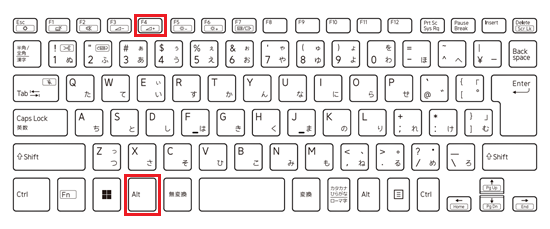WindowsキーとF4キーが赤で囲われている画像