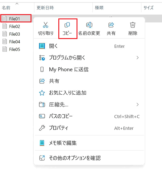 [コピー]アイコンをクリック