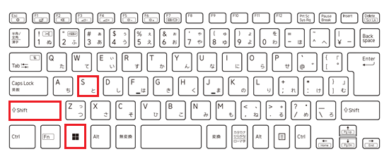 Windowsキー、Shiftキー、Sキーが赤で囲われている画像