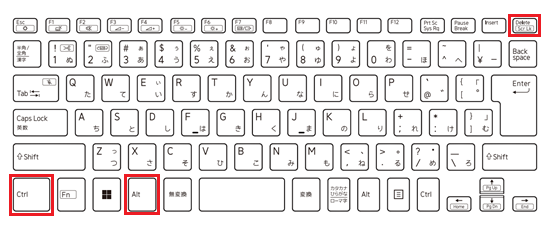 キーボードでCtrlキーとAltキーとDeleteキーを押す画像