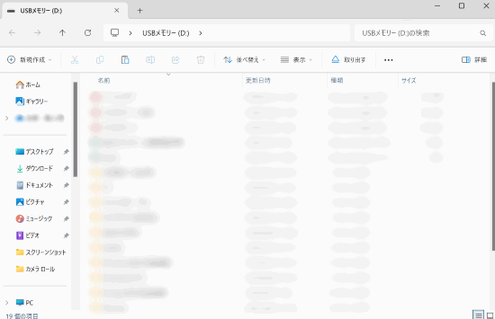 USBメモリー内のデータが表示された画像