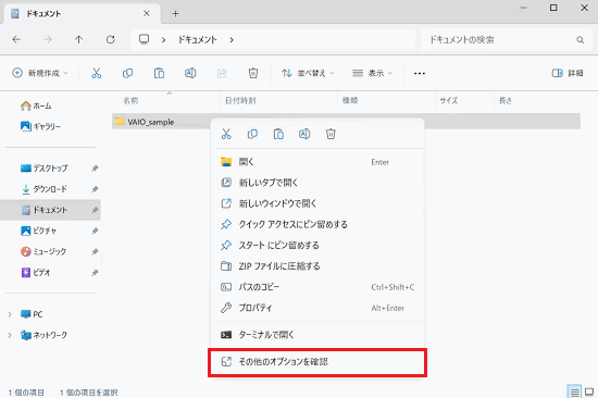 その他のオプションを確認項目を赤で囲っている画像