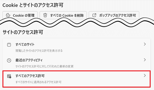 すべてのアクセス許可が赤く囲われている画像