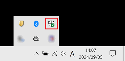 Windowsセキュリティのアイコンが赤で囲われている画像