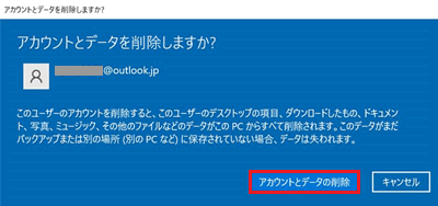 アカウントとデータの削除が赤で囲われた画像