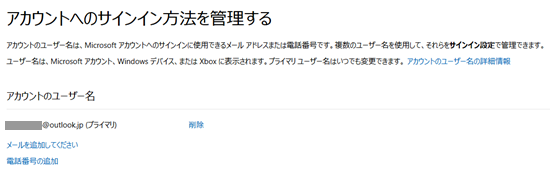 Microsoftにサインインする方法の管理画面