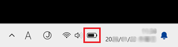 タスクバーの電源ナイコンが赤で囲われた画像