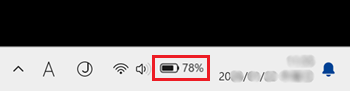 画面右下のバッテリーアイコンにバッテリーの残量%が表示されている画像