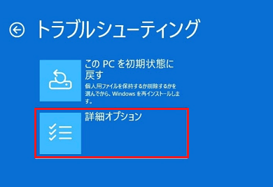 「トラブルシューティング」-「詳細オプション」