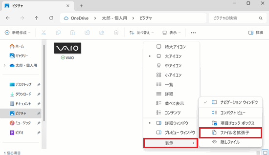ファイル名拡張子が赤で囲われている画像