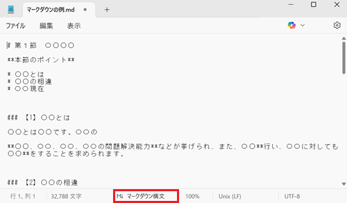 マークダウン構文が赤枠で囲われている画像