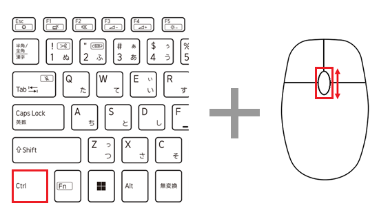 Ctrlキー、マウスのホイールが赤で囲われている画像