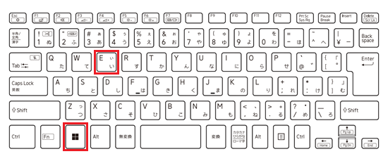 キーボードのWindowsキーとEキーが赤で囲われている画像