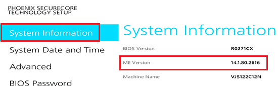 「System Information」画面