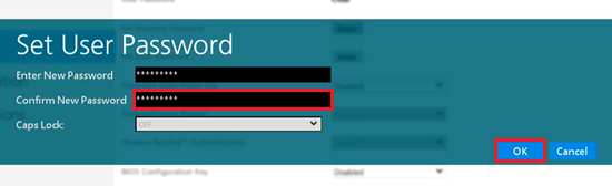 Confirm New Passwordの入力欄、OKが赤で囲われている画像