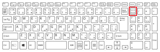 キーボードの【NumLock】キーに赤い枠