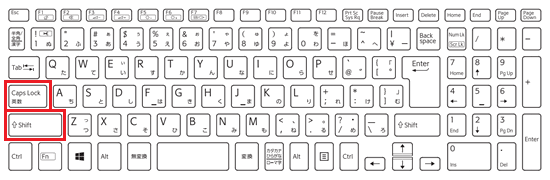 キーボードの【Cpaslock】キーに赤い枠