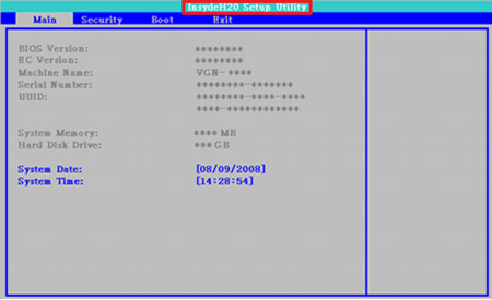 InsydeH20 Setup Utility表示画面