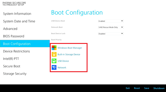 Boot priorityの項目が赤で囲われた画像