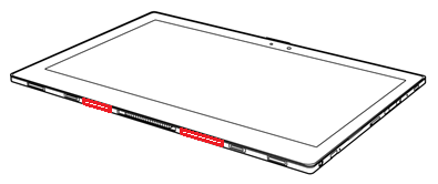 タブレットの側面のモデル名とシリアル番号が赤枠で囲われた画像