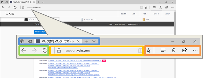 Microsoft Edgeのボタン